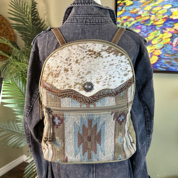Myra Backpack Hair Hide Canvas weave tooled Leather Aztec Perfect Western main image 9